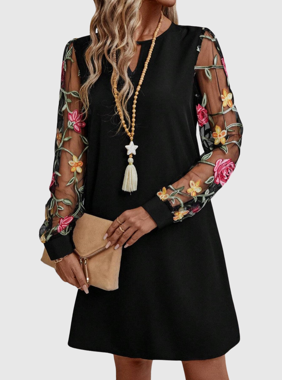 Jolanta - Elegant Dress with V-Neck and Statement Sleeves