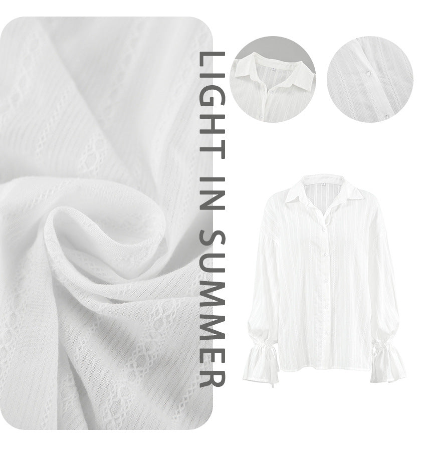 Amber | Button-Up Blouse with Ties and Stripes