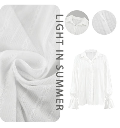 Amber | Button-Up Blouse with Ties and Stripes