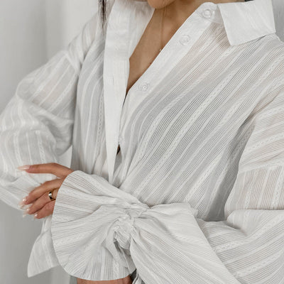 Amber | Button-Up Blouse with Ties and Stripes