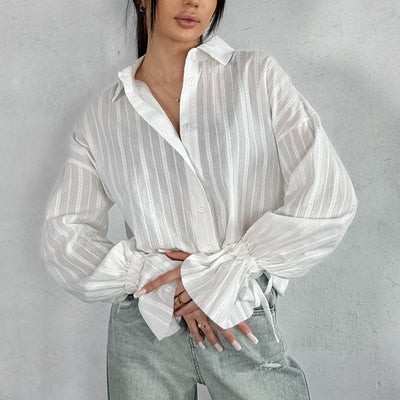 Amber | Button-Up Blouse with Ties and Stripes