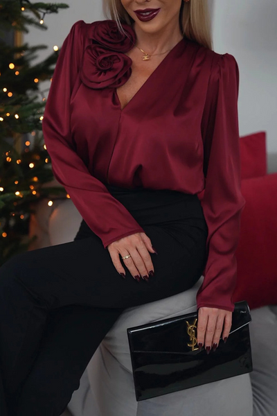 Clara | Elegant Satin Blouse with Floral Detail