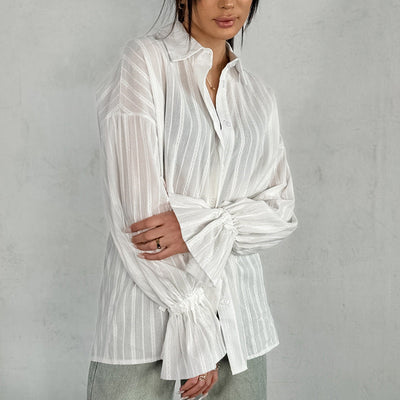 Amber | Button-Up Blouse with Ties and Stripes