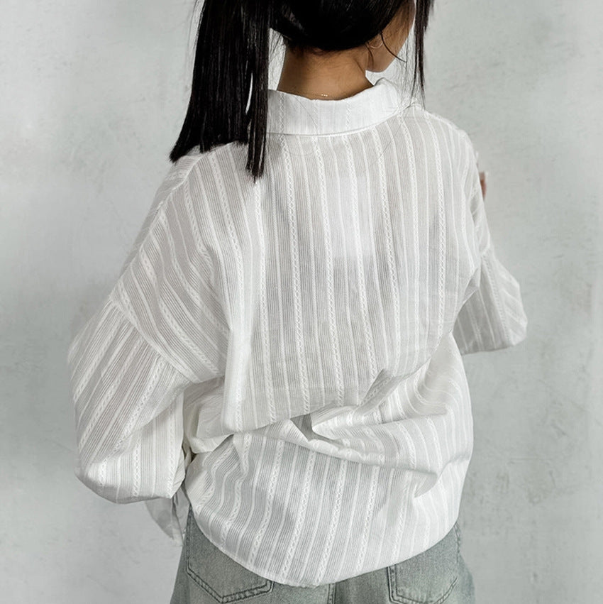 Amber | Button-Up Blouse with Ties and Stripes