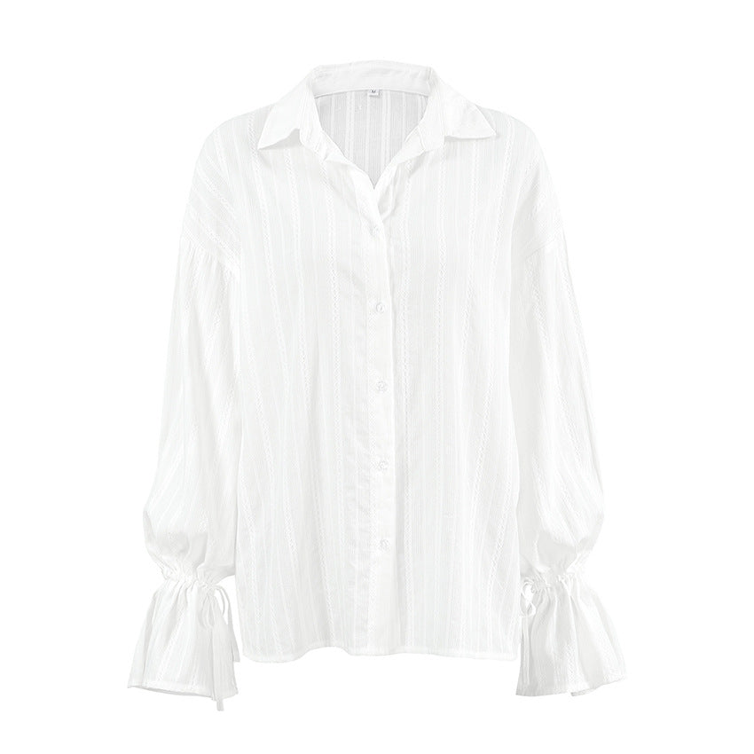 Amber | Button-Up Blouse with Ties and Stripes