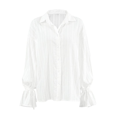 Amber | Button-Up Blouse with Ties and Stripes
