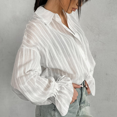 Amber | Button-Up Blouse with Ties and Stripes