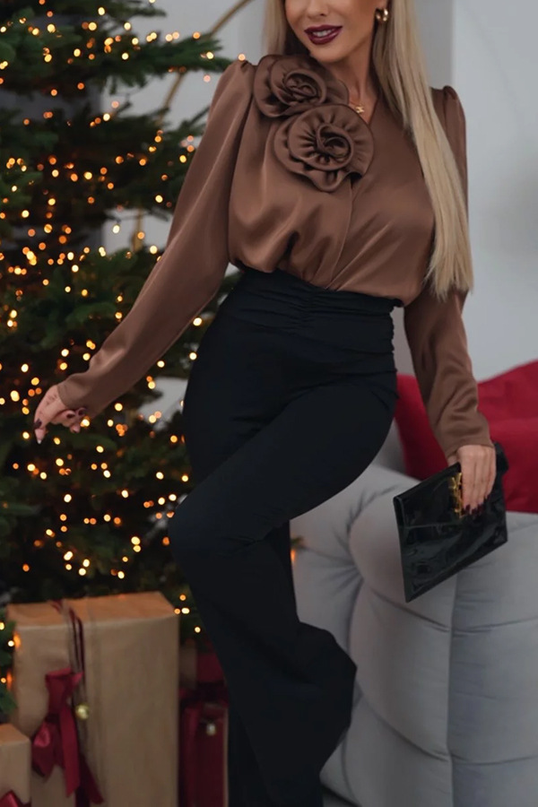Clara | Elegant Satin Blouse with Floral Detail