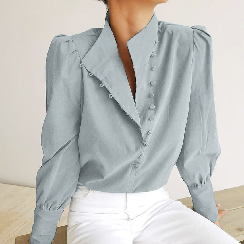Jill - Classy Button Front Long Sleeve Blouse