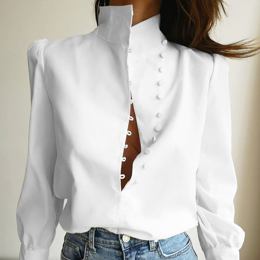 Jill - Classy Button Front Long Sleeve Blouse