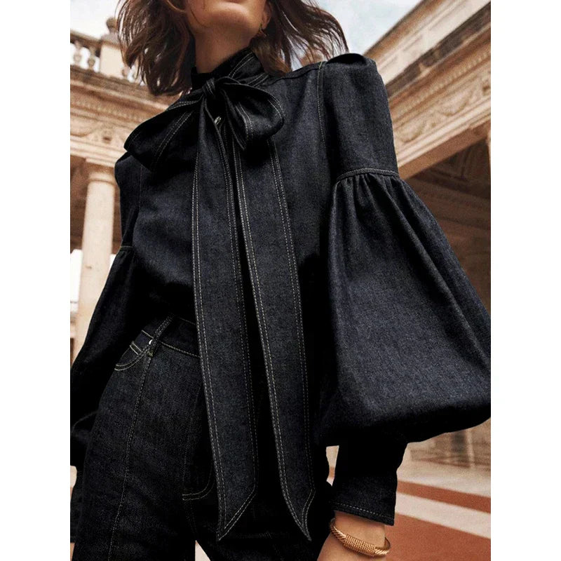 Fernande | Elegant Blouse with High Collar and Bow