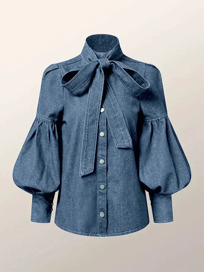 Fernande | Elegant Blouse with High Collar and Bow