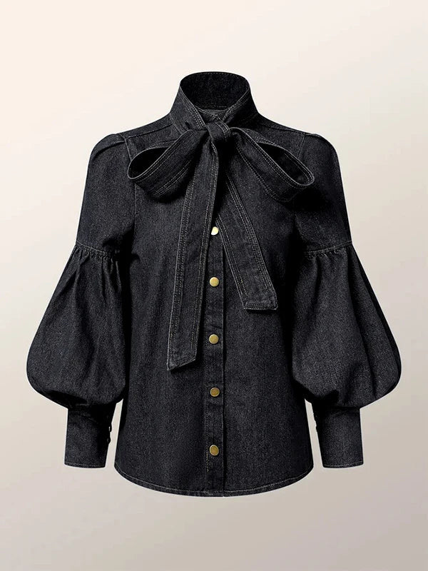 Fernande | Elegant Blouse with High Collar and Bow