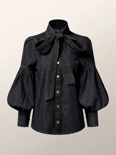 Fernande | Elegant Blouse with High Collar and Bow
