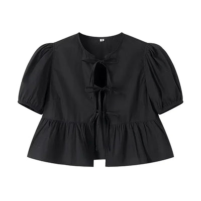 Georgette | Elegant Peplum Blouse with Front Bow