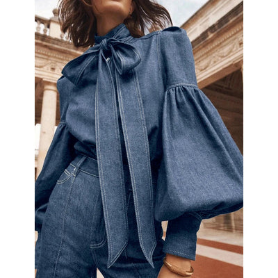Fernande | Elegant Blouse with High Collar and Bow