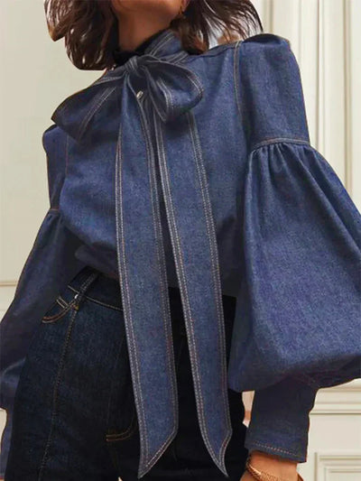 Fernande | Elegant Blouse with High Collar and Bow