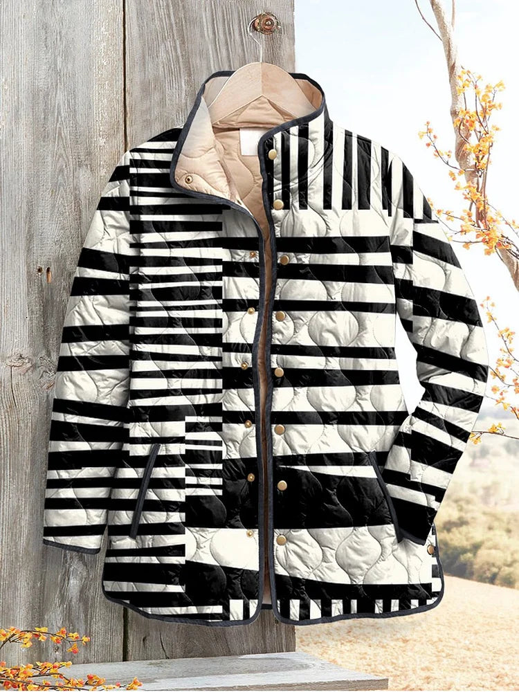 Venice - Women's Abstract Quilted Jacket in Black and White