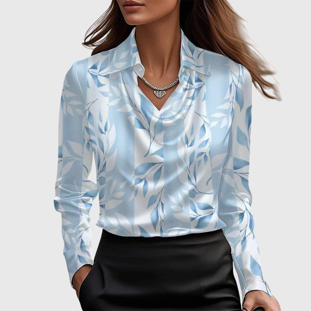 Amelia | Blouse with Luxurious Shine and Pleated Neckline