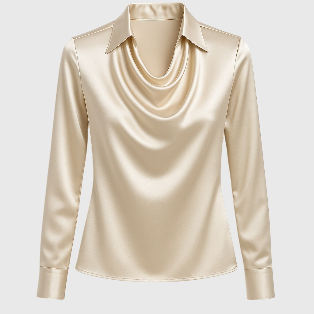 Amelia | Blouse with Luxurious Shine and Pleated Neckline