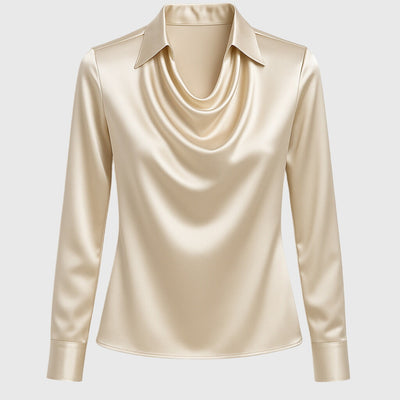 Amelia | Blouse with Luxurious Shine and Pleated Neckline