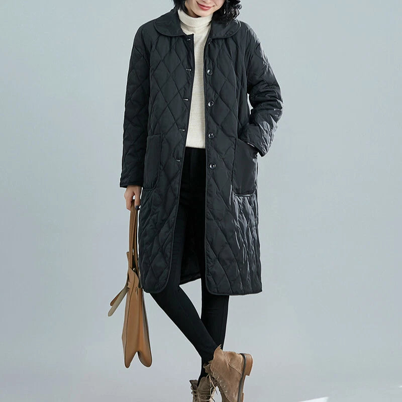 Aurora | Long Quilted Puffer Coat with Classic Button Closure